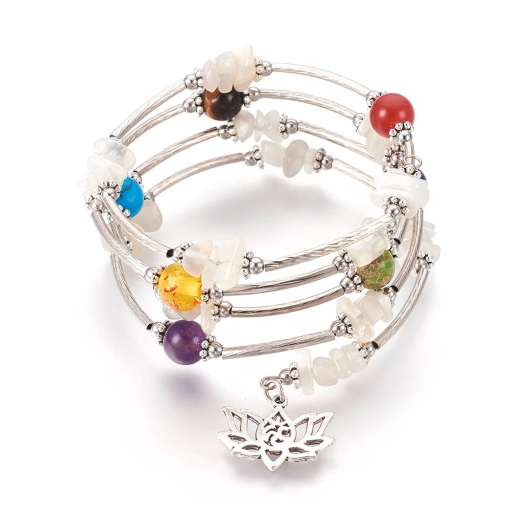 Lotus Natural/Synthetic Gemstone  Wrap Bracelet Five Loops